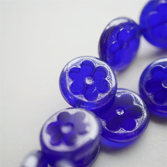 lomo滤镜蓝光泽效果~扁圆小花捷克珠玻璃琉璃珠 17MM