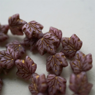 雾面粉色描金~叶子枫叶树叶玻璃琉璃珠捷克珠 13X13MM