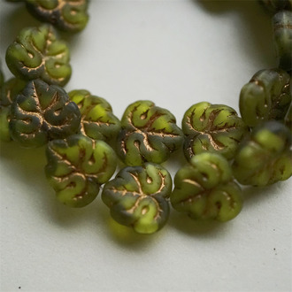 雾面橄榄绿夹心mix古铜金~棕榈叶树叶捷克珠玻璃琉璃珠 13X12MM