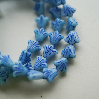 海盐蓝色mix~捷克玻璃珠琉璃野百合小郁金香珠 9X8MM