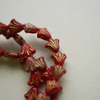 圣诞红色描金mix~捷克玻璃珠琉璃野百合小郁金香珠 9X8MM