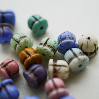 5枚入~mix做旧彩色系~可爱铃兰花立体捷克珠玻璃琉璃珠 11MM