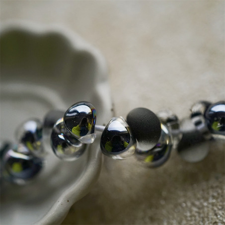 质感黑色透明调~美国产泪珠玻璃珠中号DIY串珠材料 9X10MM