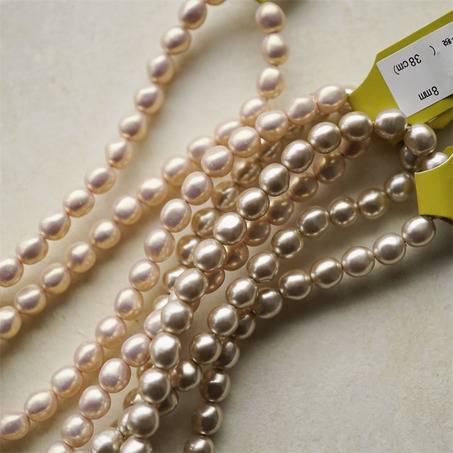 香槟米色粉色光泽异形椭圆珠~日本进口高品质配件树脂珠 8MM 展会限定-1