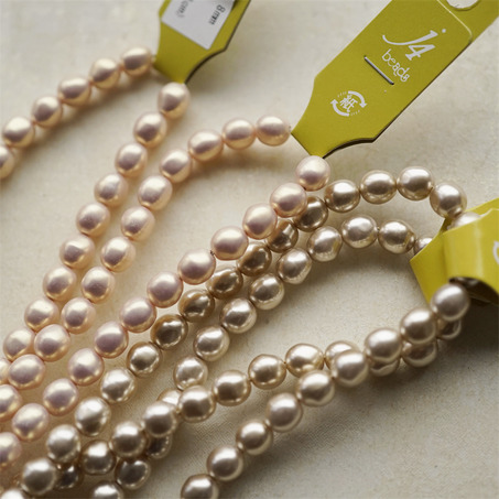 香槟米色粉色光泽异形椭圆珠~日本进口高品质配件树脂珠 8MM 展会限定