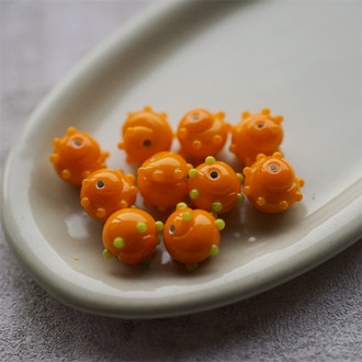 橘色绿色撞色设计感波点珠~捷克产手工琉璃珠玻璃珠 11MM