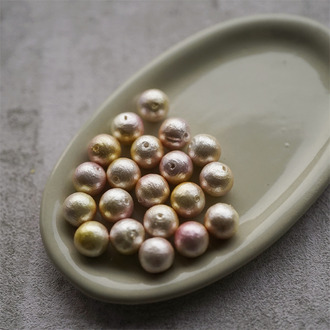 粉黄渐变色~日本制高品质棉花珍珠圆珠 串珠刺绣材料