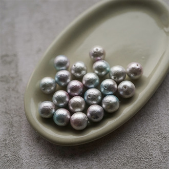 粉蓝渐变色~日本制高品质棉花珍珠圆珠 串珠刺绣材料