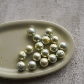 蓝绿渐变色~日本制高品质棉花珍珠圆珠 串珠刺绣材料