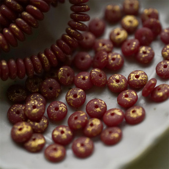 高级暗红色烫金~小隔片隔珠扁圆捷克琉璃玻璃珠 6MM