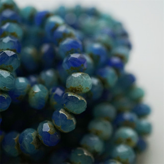 盐湖蓝绿做旧边边~切面扁圆捷克珠玻璃珠琉璃珠算盘珠隔珠 9X6MM