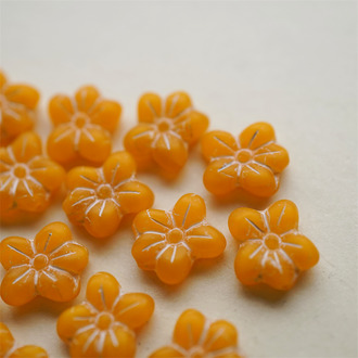橘子汽水色描白~捷克珠小花花花朵琉璃珠玻璃珠DIY串珠材料 14MM