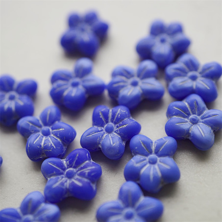 克莱因蓝拼白~捷克珠小花花花朵琉璃珠玻璃珠DIY串珠材料 14MM