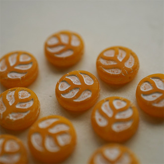 橘子汽水色~扁圆浮雕叶子珠捷克珠玻璃琉璃珠 14MM