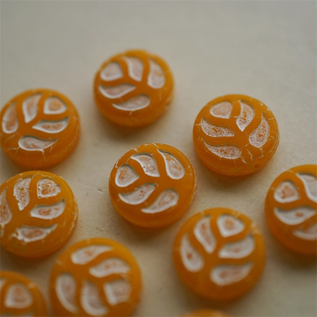橘子汽水色~扁圆浮雕叶子珠捷克珠玻璃琉璃珠 14MM-4