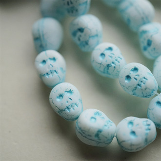 做旧风白拼蓝色~INS人气怪趣小骷髅头捷克珠玻璃琉璃珠 12X9MM