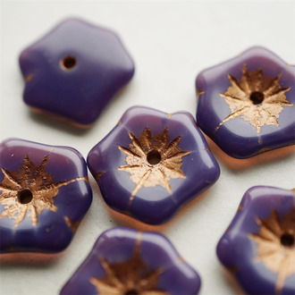 复古深蛋白紫色做旧古铜金~夏威夷中孔花朵捷克珠玻璃琉璃珠 20MM