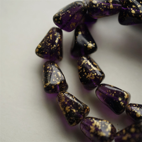 高级紫水晶色烫金~多面异形水滴梨子形捷克珠玻璃琉璃珠 12X10MM-3