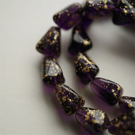 高级紫水晶色烫金~多面异形水滴梨子形捷克珠玻璃琉璃珠 12X10MM-2