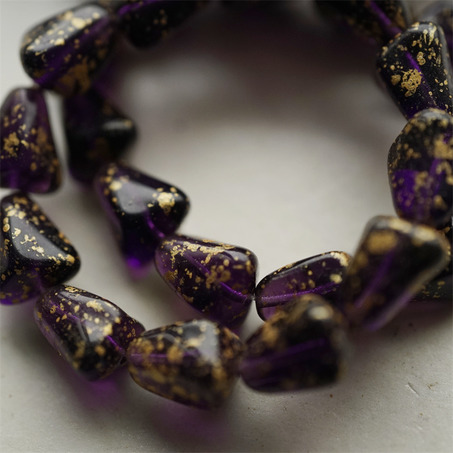 高级紫水晶色烫金~多面异形水滴梨子形捷克珠玻璃琉璃珠 12X10MM-5