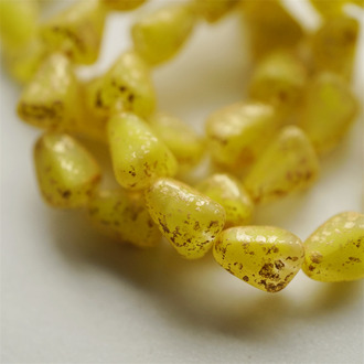 哑光柠檬黄透明夹心mix烫金色~多面异形水滴梨子形捷克珠玻璃琉璃珠 12X10MM