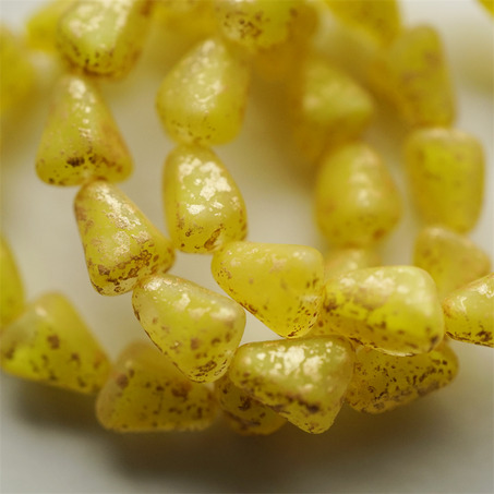 哑光柠檬黄透明夹心mix烫金色~多面异形水滴梨子形捷克珠玻璃琉璃珠 12X10MM-3