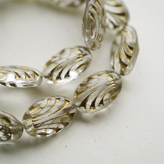 透明色描金~捷克珠玻璃琉璃珠椭圆百合花珠 17X12MM