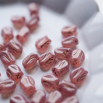 脏脏深粉色描金~可爱迷你郁金香捷克珠玻璃琉璃 9X7MM