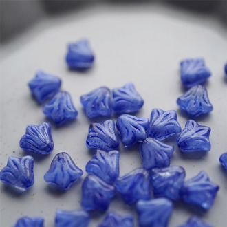 绝美深蓝色系mix渐变~捷克玻璃珠琉璃野百合小郁金香珠 9X8MM