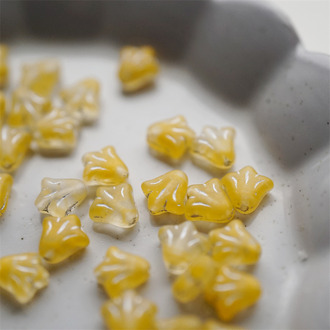 浅橘黄渐变描银色mix~捷克玻璃珠琉璃野百合小郁金香珠 9X8MM