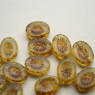 果冻岫玉色做旧边框~奇异纹椭圆捷克珠琉璃玻璃珠 14X10MM