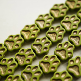 山葵绿描金~可爱猫爪脚印捷克珠玻璃琉璃珠 13MM