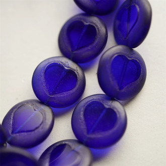 克莱因蓝~扁圆少女爱心捷克珠玻璃琉璃珠 17MM