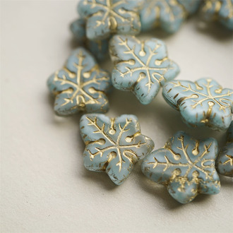 浅浅奶油蓝描金~大号棕榈树叶捷克珠玻璃琉璃珠 17X16MM