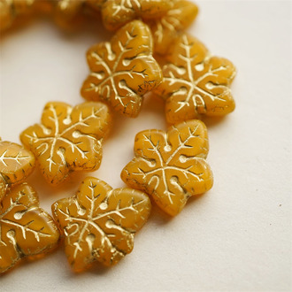 橘色描金~大号棕榈树叶捷克珠玻璃琉璃珠 17X16MM