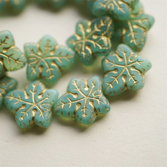 蛋白绿色渐变描金~大号棕榈树叶捷克珠玻璃琉璃珠 17X16MM