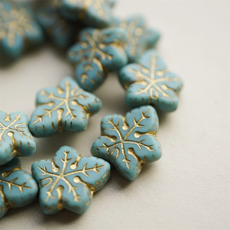 松石蓝描金~大号棕榈树叶捷克珠玻璃琉璃珠 17X16MM