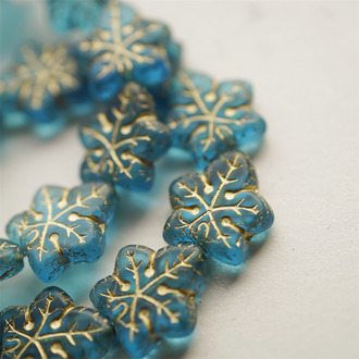 孔雀蓝描金~大号棕榈树叶捷克珠玻璃琉璃珠 17X16MM