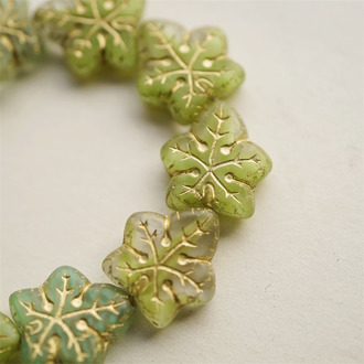 浅绿调mix描金~大号棕榈树叶捷克珠玻璃琉璃珠 17X16MM