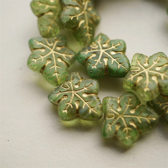 绿色调mix描金~大号棕榈树叶捷克珠玻璃琉璃珠 17X16MM