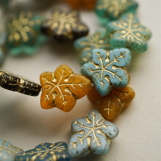 5枚入！彩色系mix描金~大号棕榈树叶捷克珠玻璃琉璃珠 17X16MM