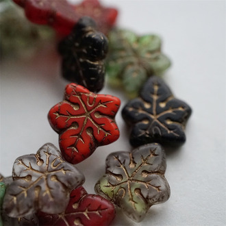 5枚入！彩色系mix描金古铜金~大号棕榈树叶捷克珠玻璃琉璃珠 17X16MM