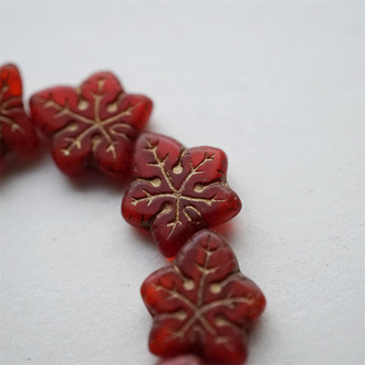 渐变红色描古铜金~大号棕榈树叶捷克珠玻璃琉璃珠 17X16MM