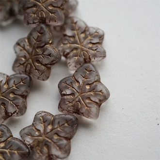 雾面水晶色描古铜金~大号棕榈树叶捷克珠玻璃琉璃珠 17X16MM