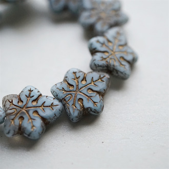 浅蓝色描古铜金~大号棕榈树叶捷克珠玻璃琉璃珠 17X16MM