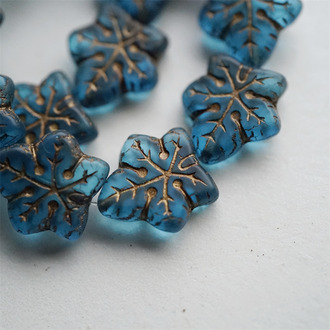 孔雀蓝描古铜金~大号棕榈树叶捷克珠玻璃琉璃珠 17X16MM