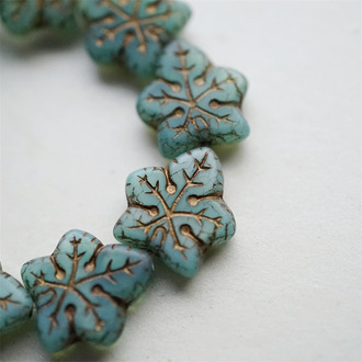 蛋白绿渐变描古铜金~大号棕榈树叶捷克珠玻璃琉璃珠 17X16MM