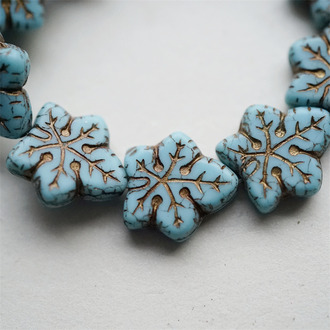 松石蓝描古铜金~大号棕榈树叶捷克珠玻璃琉璃珠 17X16MM