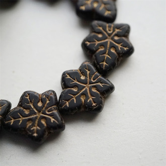 黑色描古铜金~大号棕榈树叶捷克珠玻璃琉璃珠 17X16MM