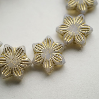 半透蛋白色描金~六芒星别致款多角形捷克珠玻璃琉璃珠 16MM